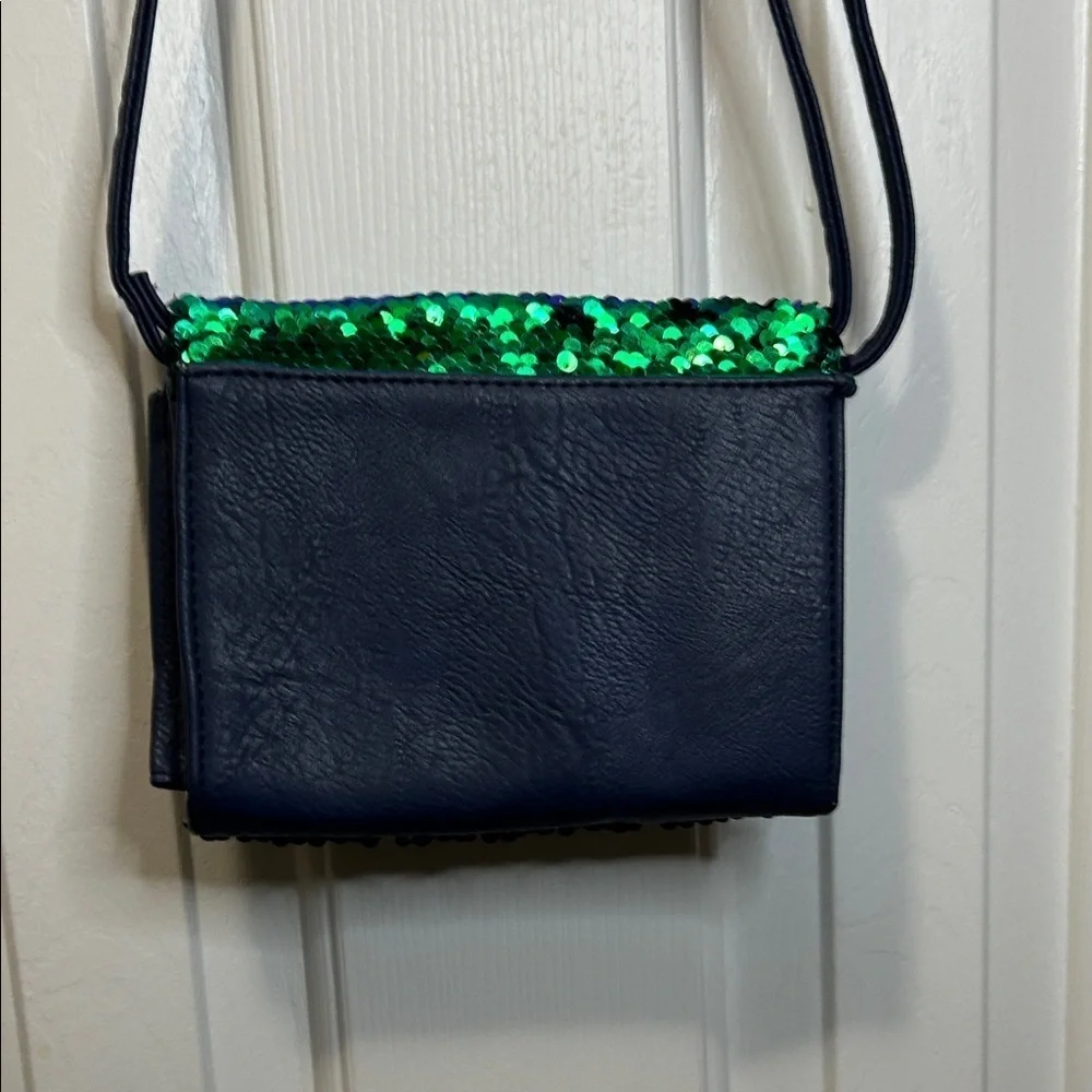 Emerald Green Sequin Crossbody Bag with Blue Accents